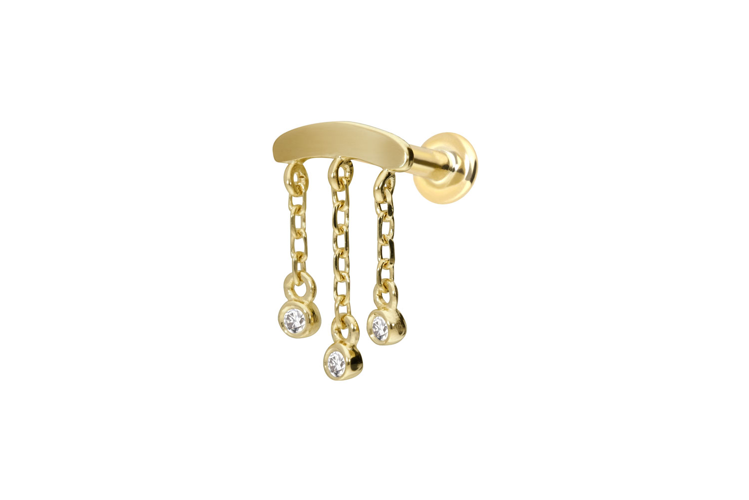 14 Karat Gold Labret Piercing mit Push Fit MOISSANIT-WINDSPIEL